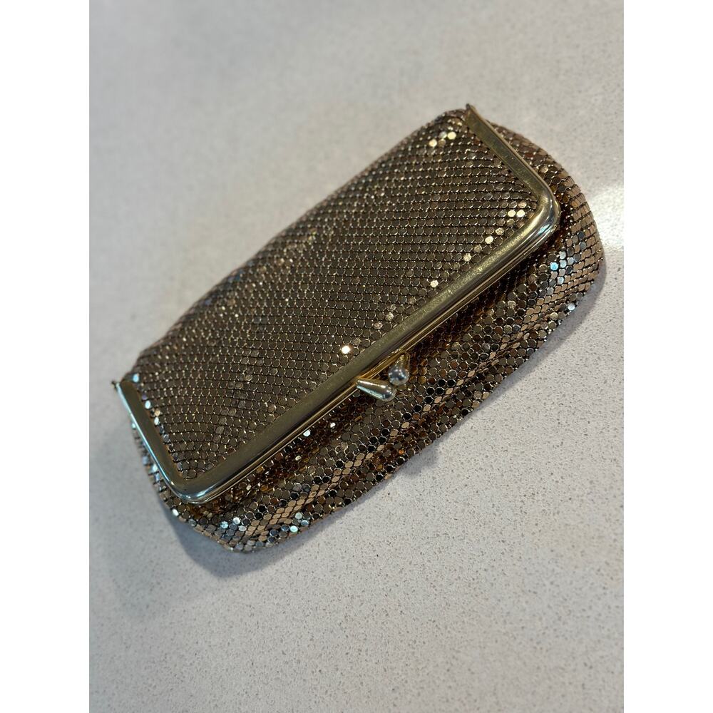 Vintage Whiting & Davis Gold Mesh Evening Clutch Purse Rhinestone Cocktail Party - Picture 4 of 11